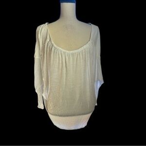 New Chaser Scoop Neck Long Sleeve Semi Sheer White Medium Top NWOT